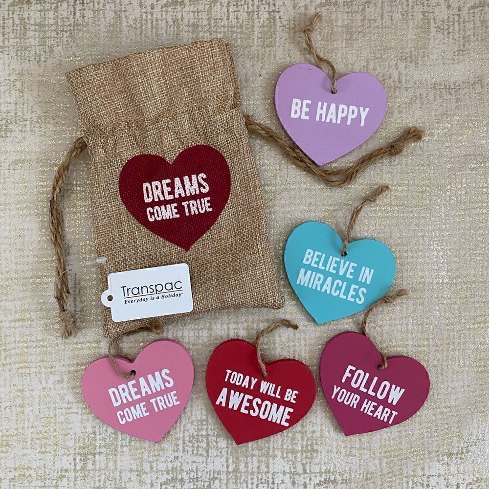 🏡Dreams come true inspirational individual hearts in a burlap bag. NWT